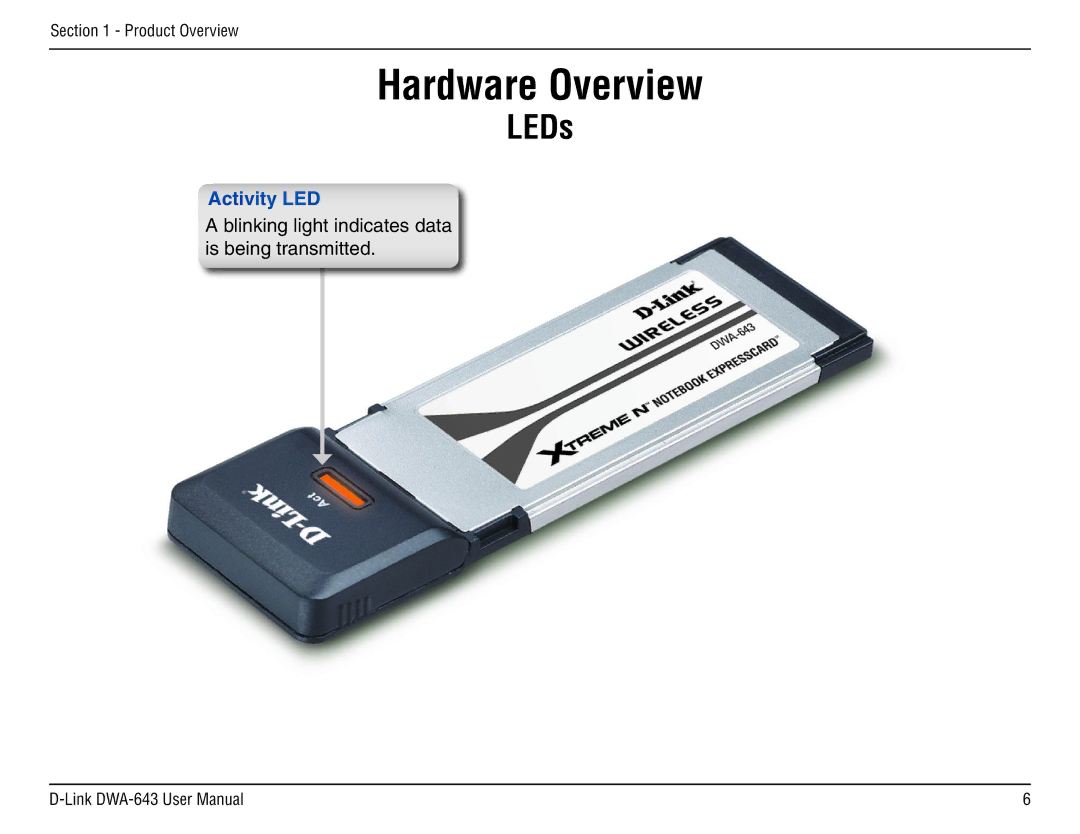 D-Link DWA-643 manual Hardware Overview, LEDs 