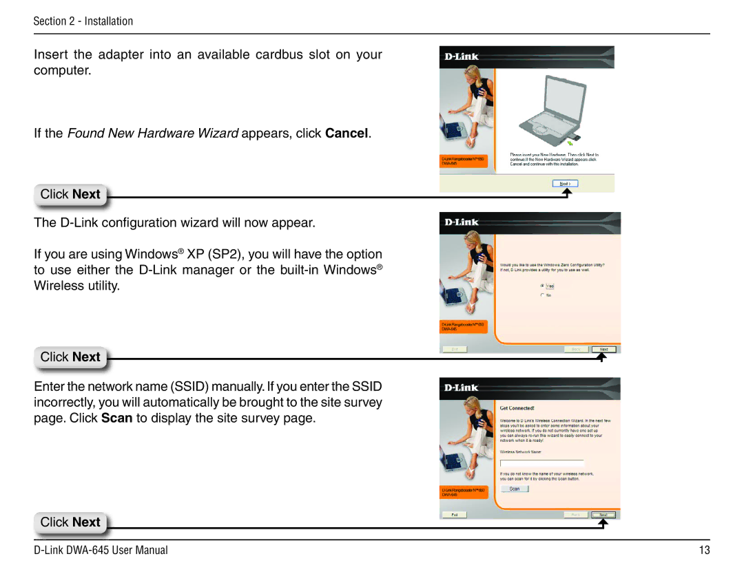 D-Link DWA-645 manual If the Found New Hardware Wizard appears, click Cancel 