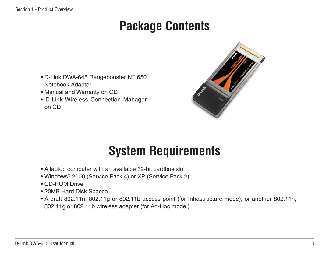 D-Link DWA-645 manual ProductPackageOverviewContents 