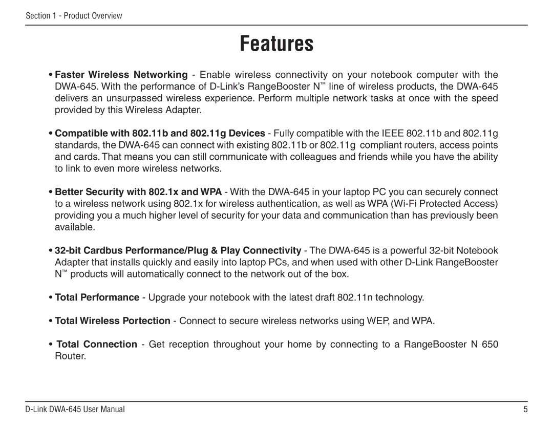 D-Link DWA-645 manual Features 