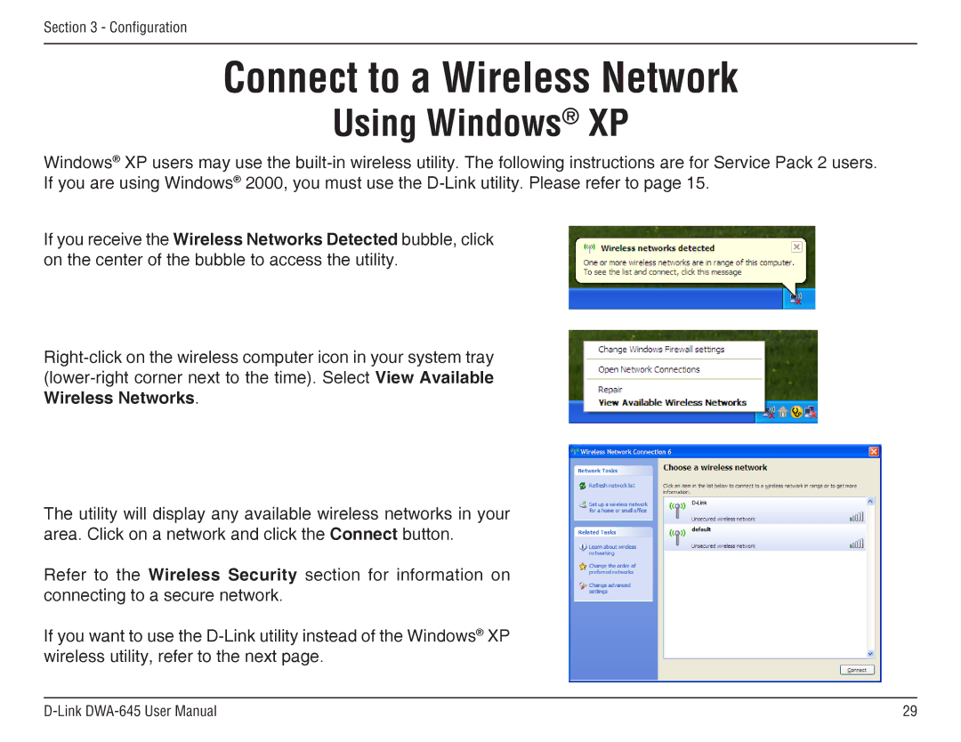 D-Link DWA-645 manual Using Windows XP 