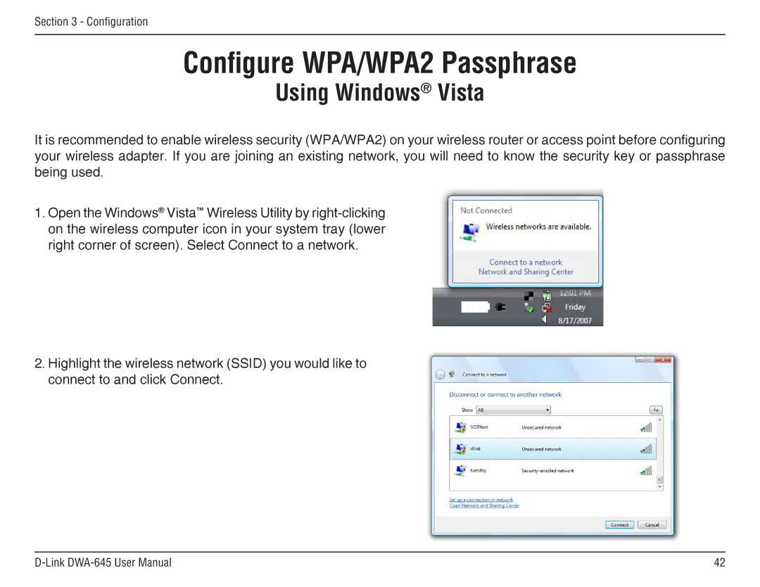 D-Link DWA-645 manual Using Windows Vista 