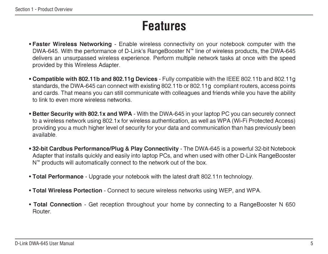 D-Link DWA-645 manual Features 