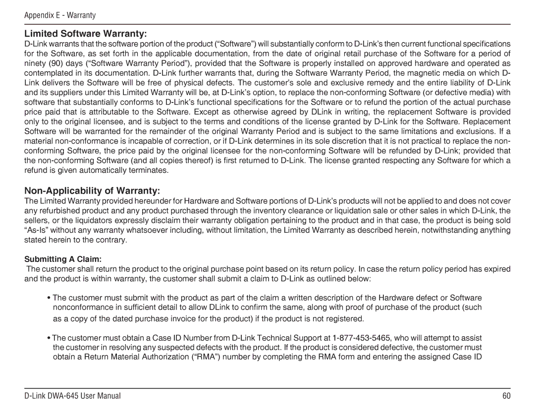D-Link DWA-645 manual Limited Software Warranty, Non-Applicability of Warranty 