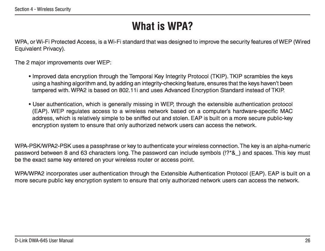 D-Link DWA-645 manual What is WPA? 