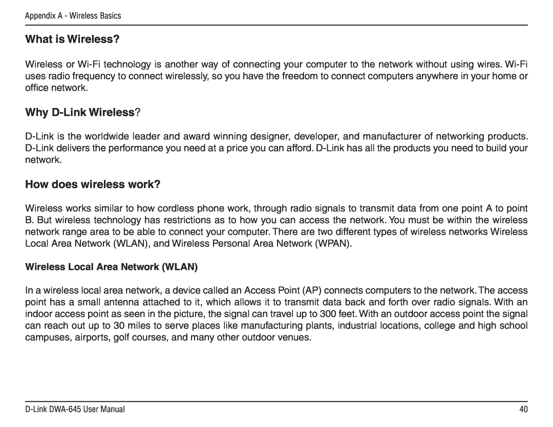 D-Link DWA-645 manual What is Wireless?, Why D-Link Wireless?, How does wireless work?, Wireless Local Area Network WLAN 