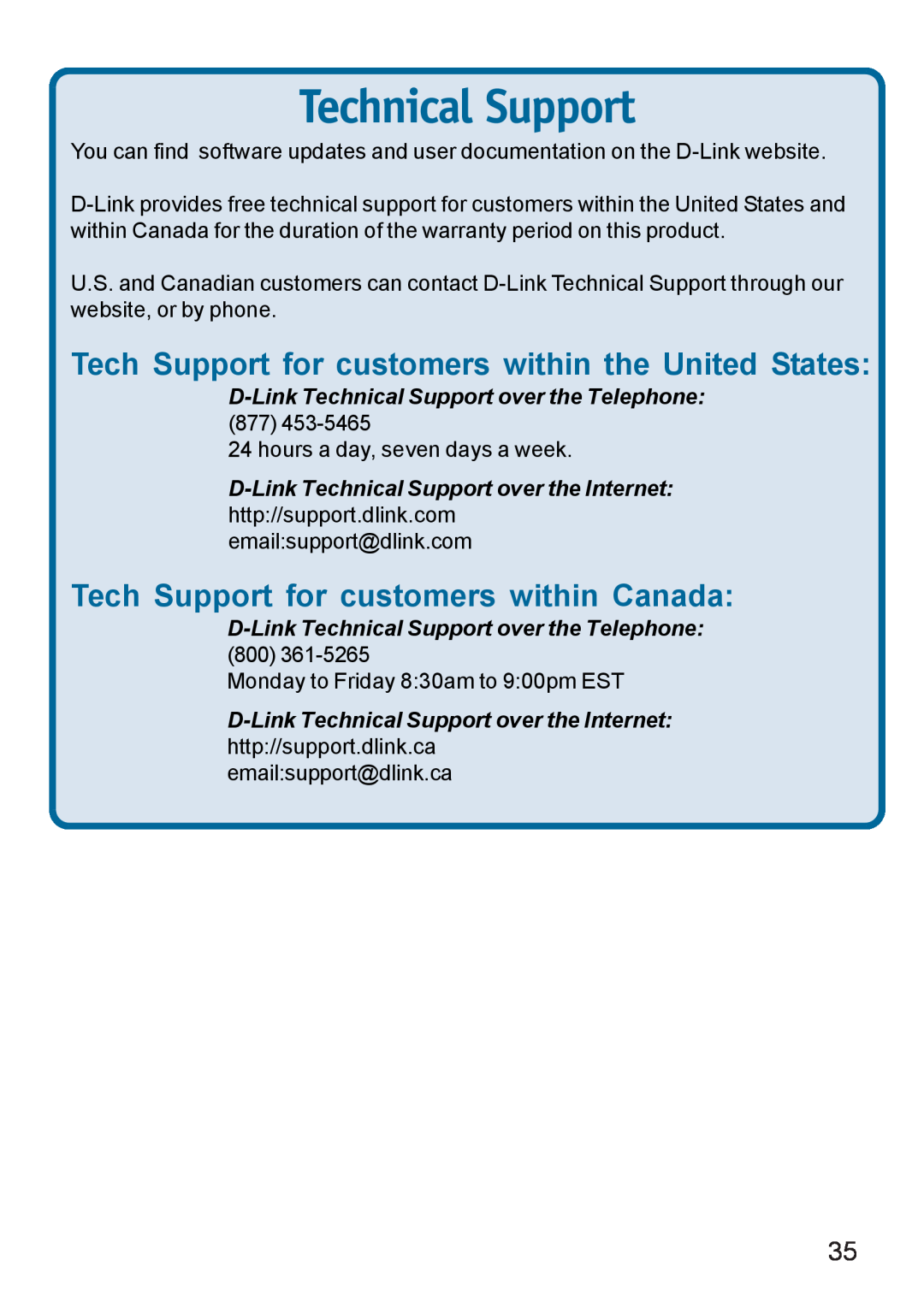 D-Link DWL-120+ manual Technical Support, Tech Support for customers within the United States 