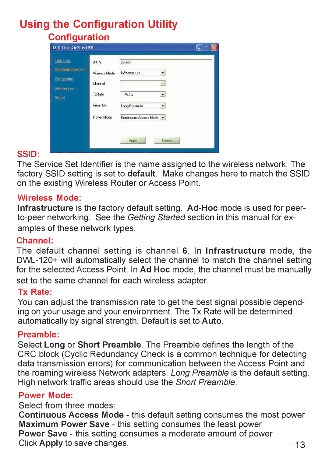 D-Link DWL-120+ manual Using the Configuration Utility 