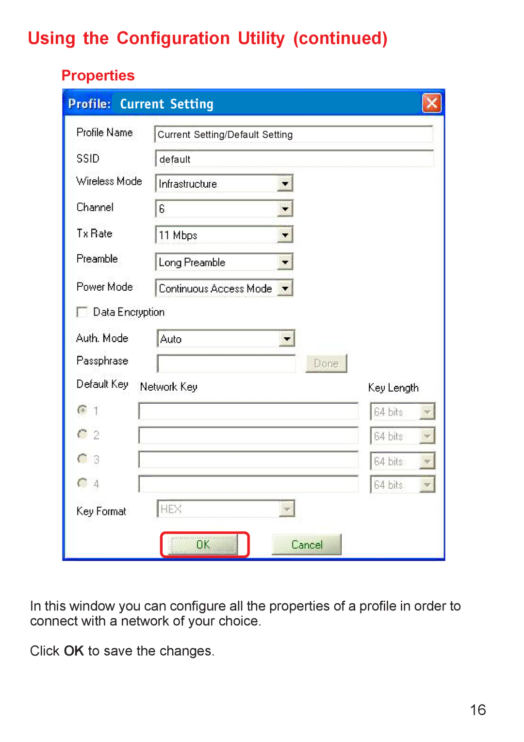 D-Link DWL-120+ manual Properties, Current Setting 