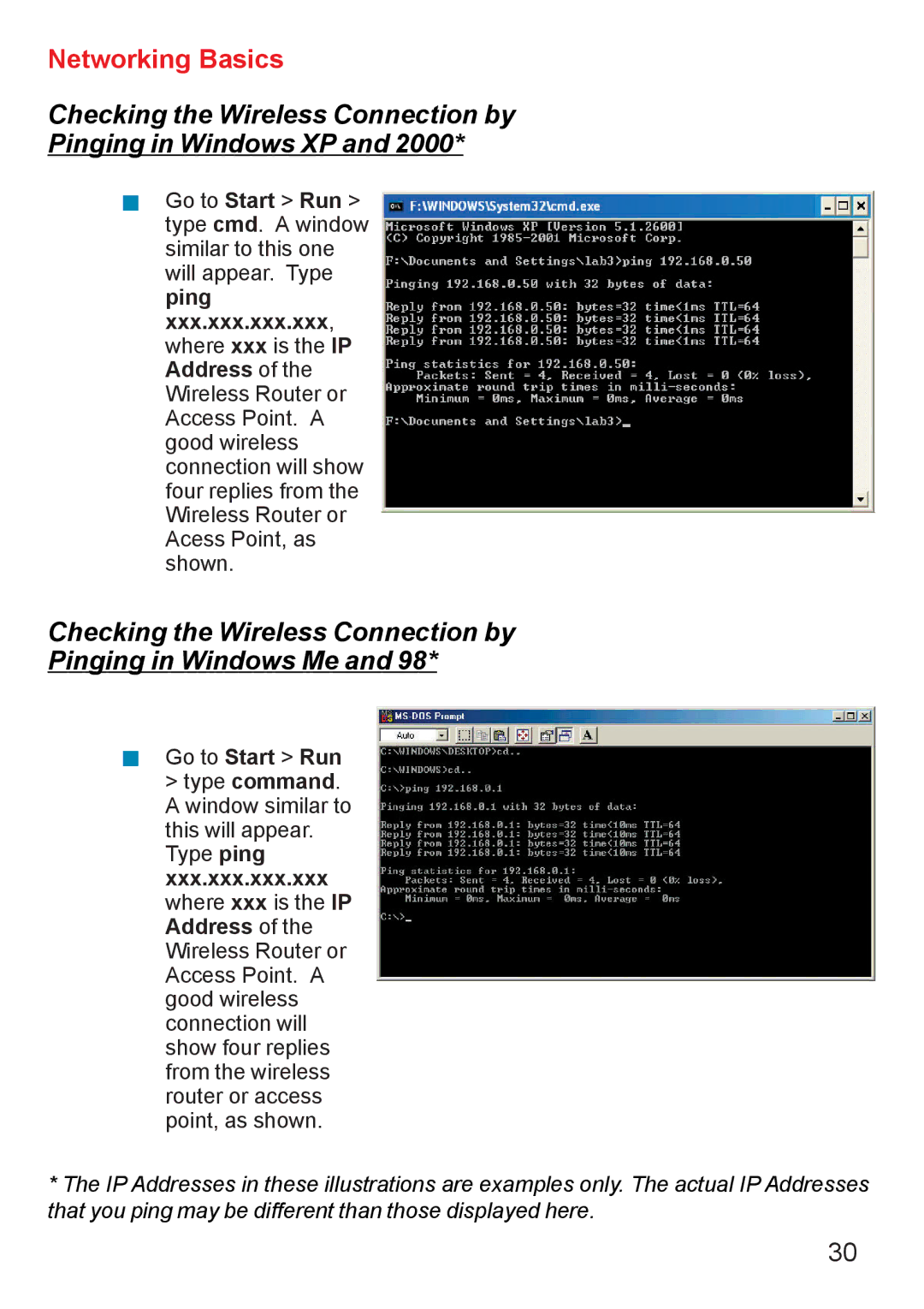 D-Link DWL-120+ manual Checking the Wireless Connection by Pinging in Windows XP 