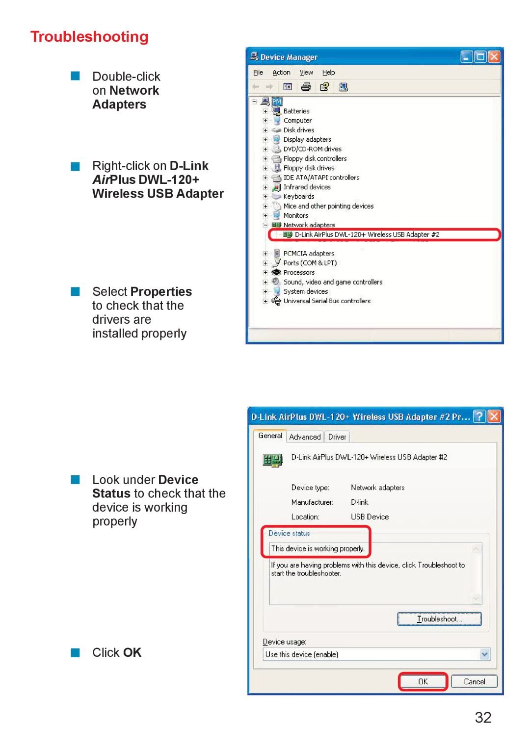 D-Link DWL-120+ manual Troubleshooting 