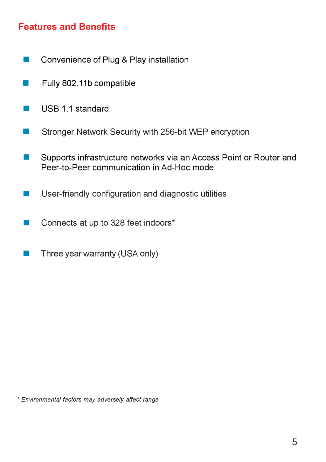 D-Link DWL-120+ manual Features and Benefits, Stronger Network Security with 256-bit WEP encryption 