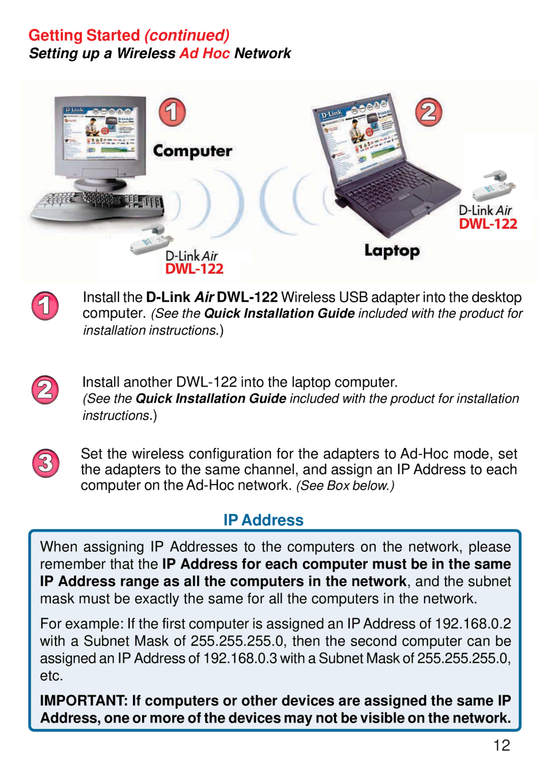 D-Link DWL-122 manual IP Address 