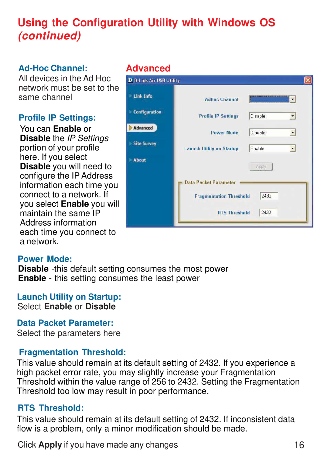 D-Link DWL-122 manual Advanced, Profile IP Settings 