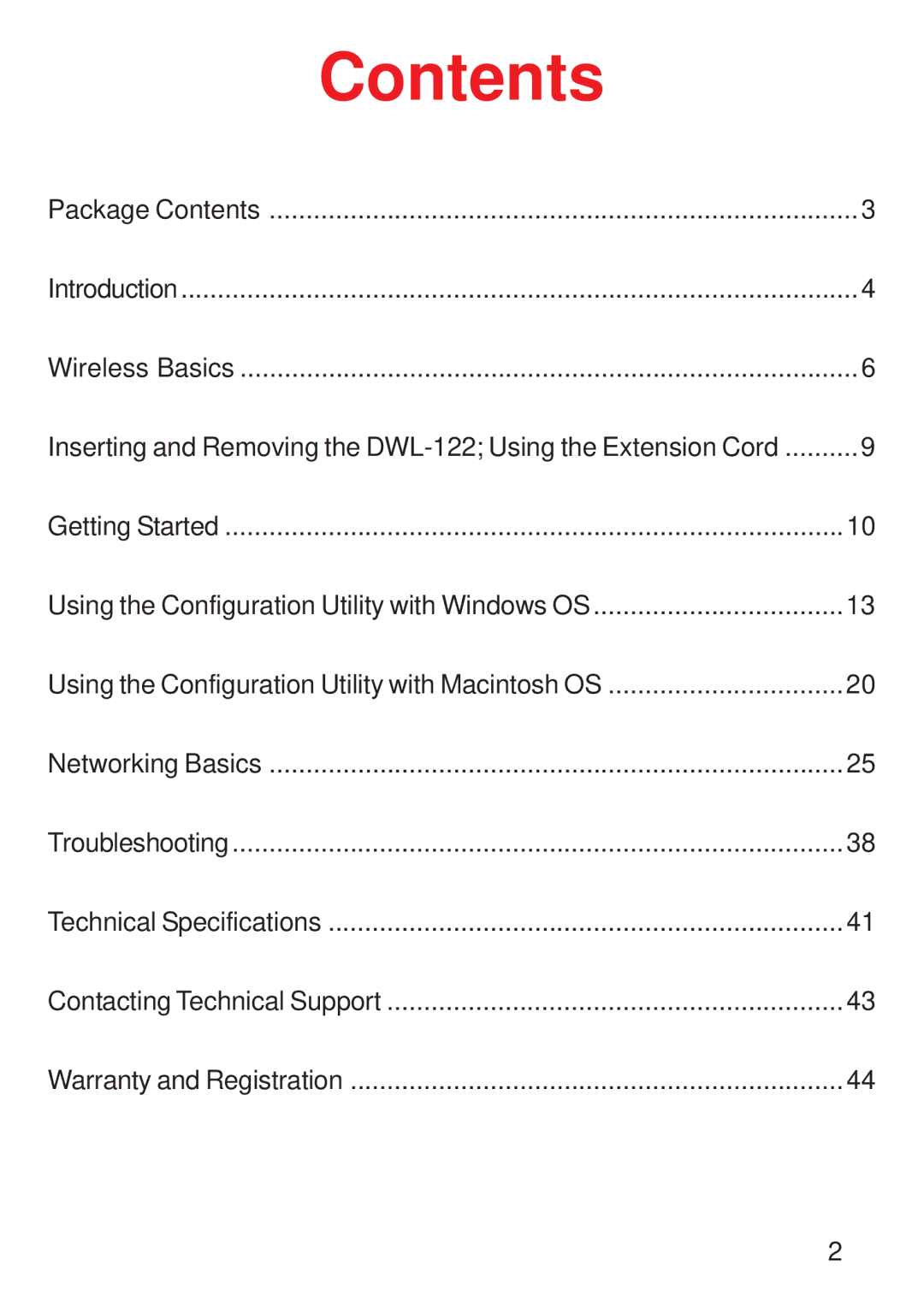 D-Link DWL-122 manual Contents 