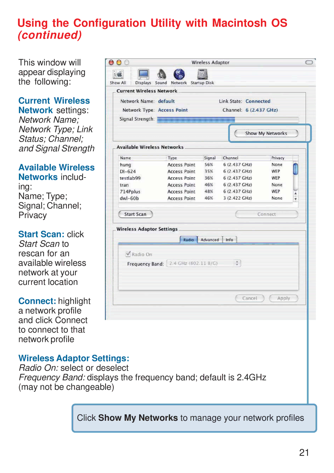 D-Link DWL-122 manual Using the Configuration Utility with Macintosh OS 