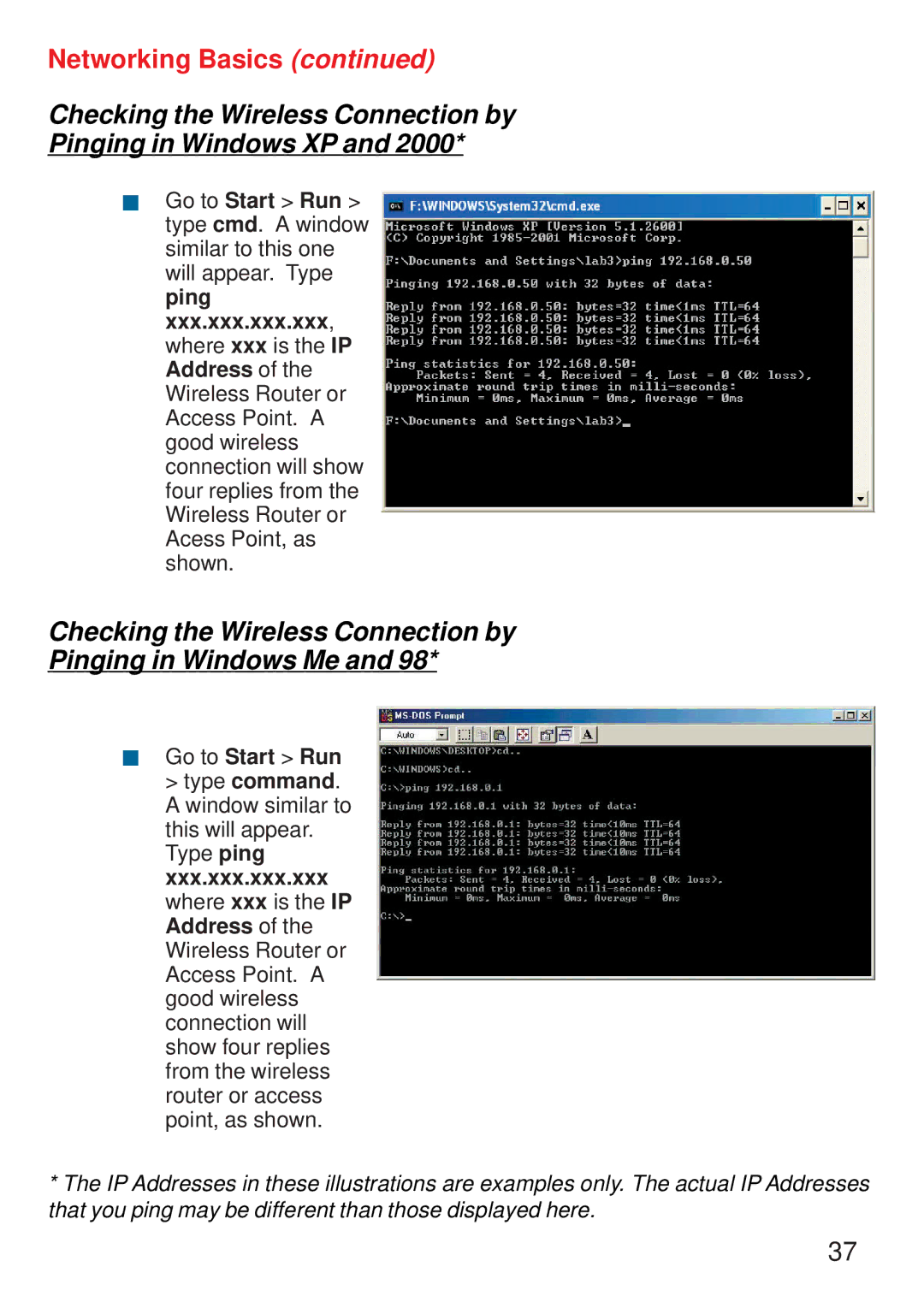 D-Link DWL-122 manual Checking the Wireless Connection by Pinging in Windows XP 