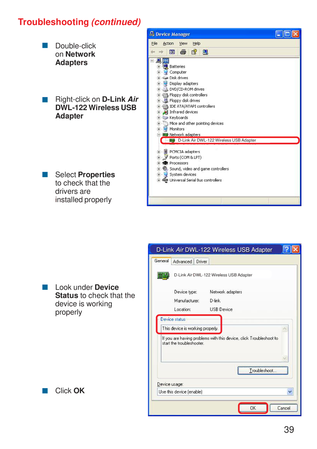 D-Link DWL-122 manual Troubleshooting 