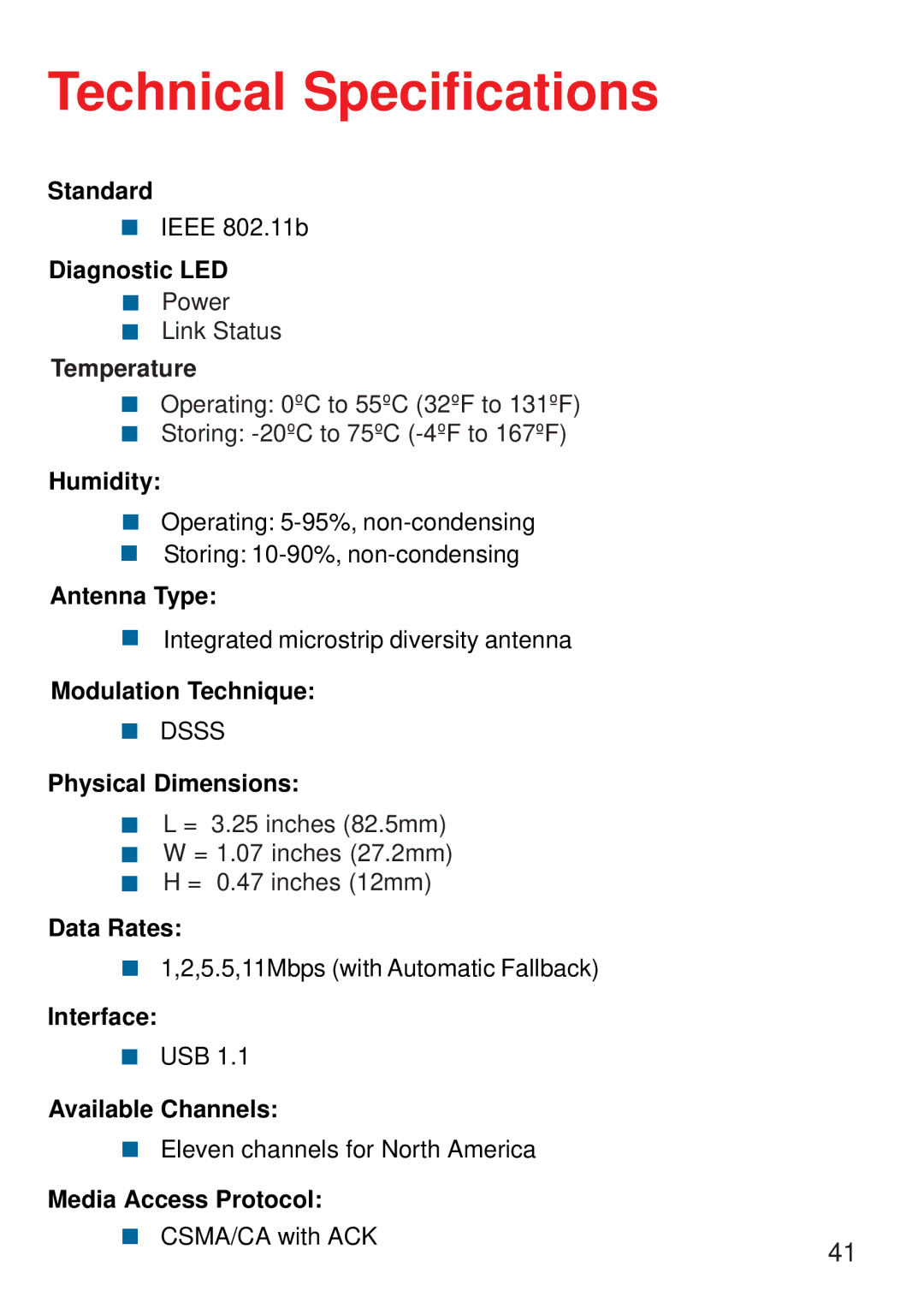 D-Link DWL-122 manual Technical Specifications 