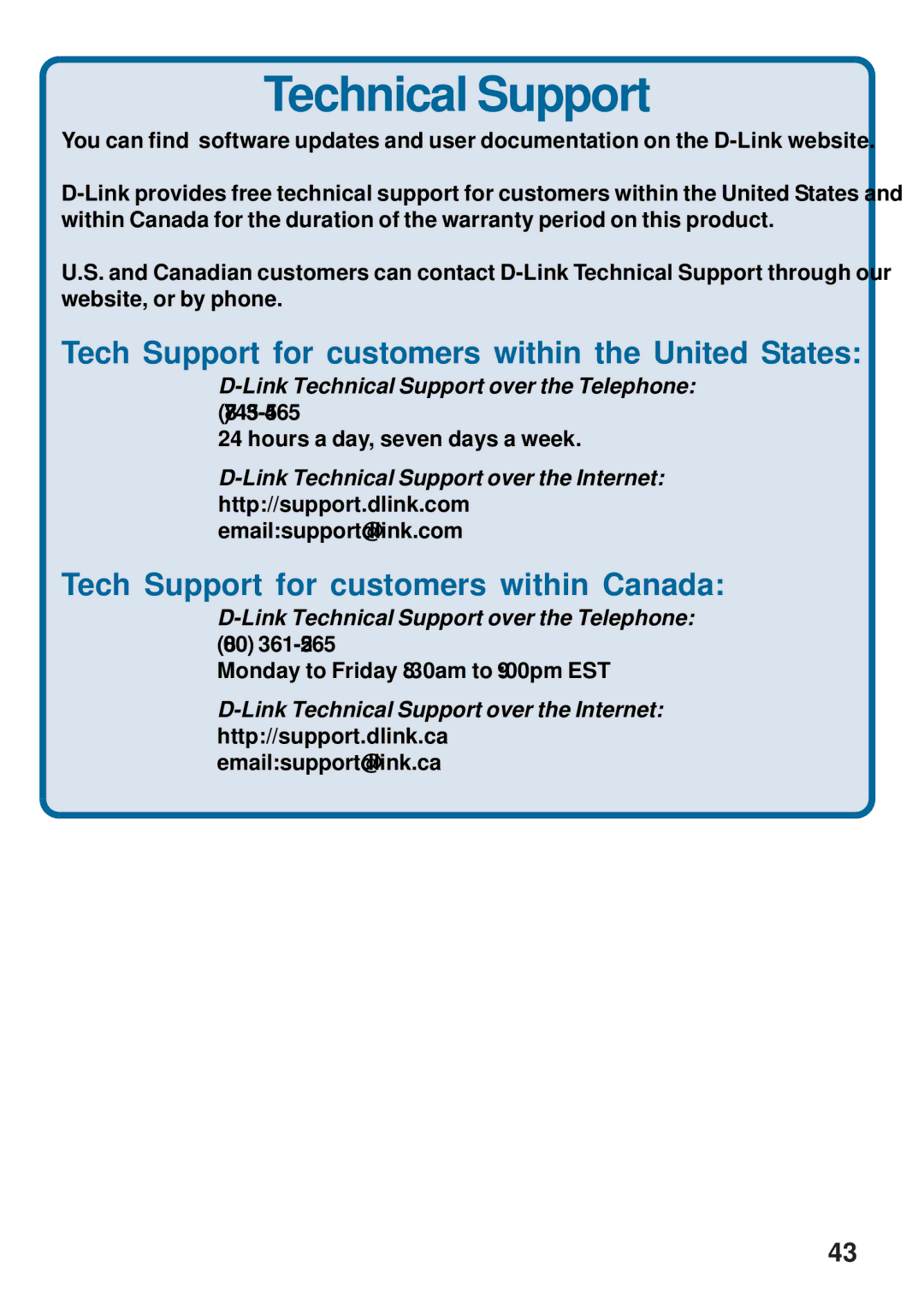 D-Link DWL-122 manual Technical Support 