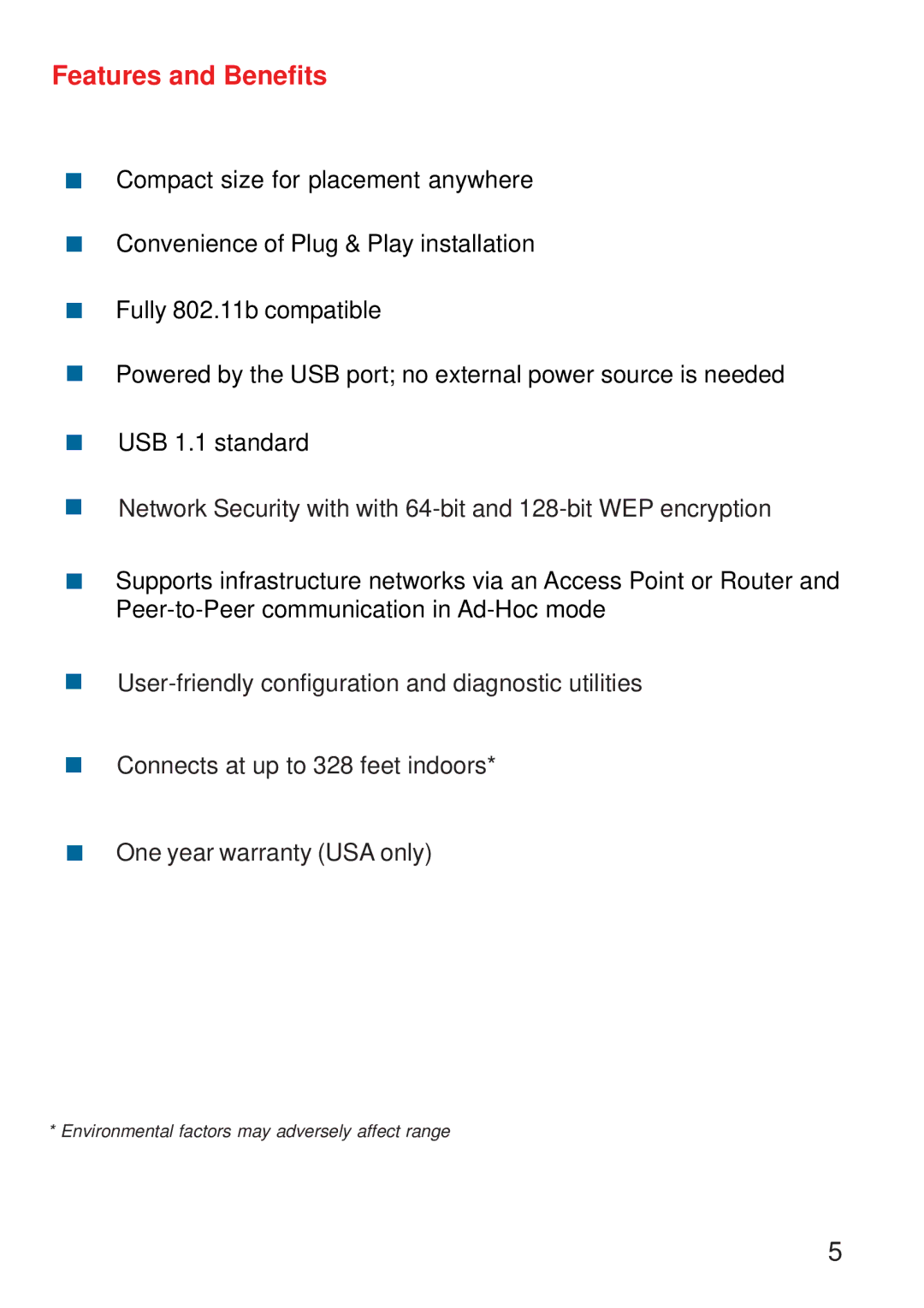 D-Link DWL-122 manual Features and Benefits 