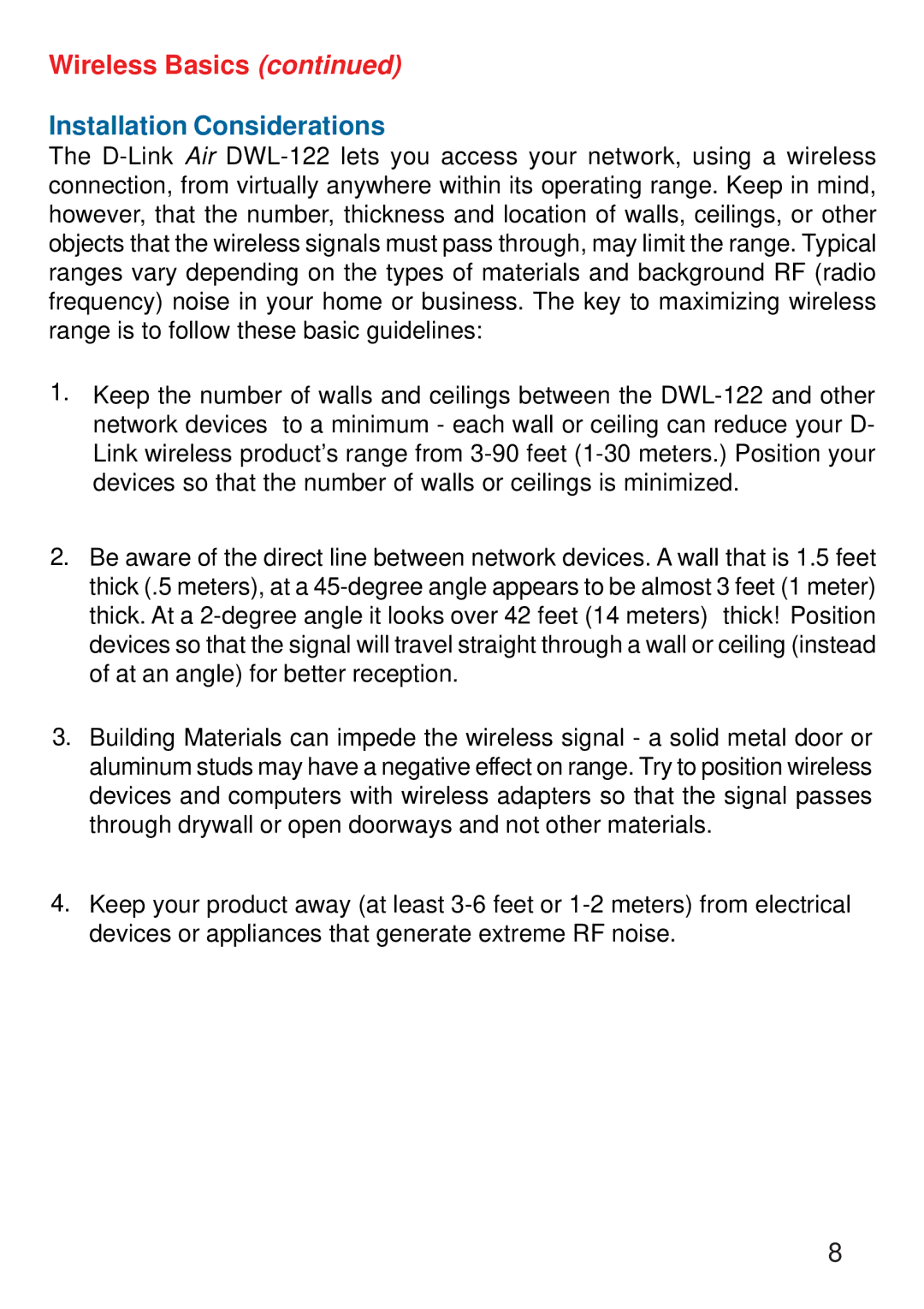 D-Link DWL-122 manual Installation Considerations 