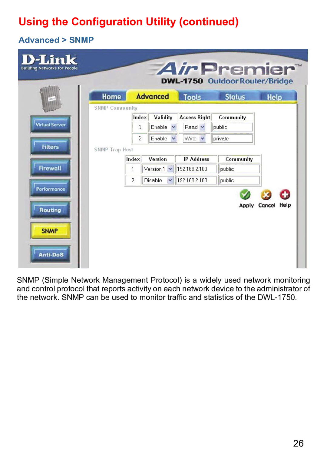 D-Link DWL-1750 warranty Advanced Snmp 