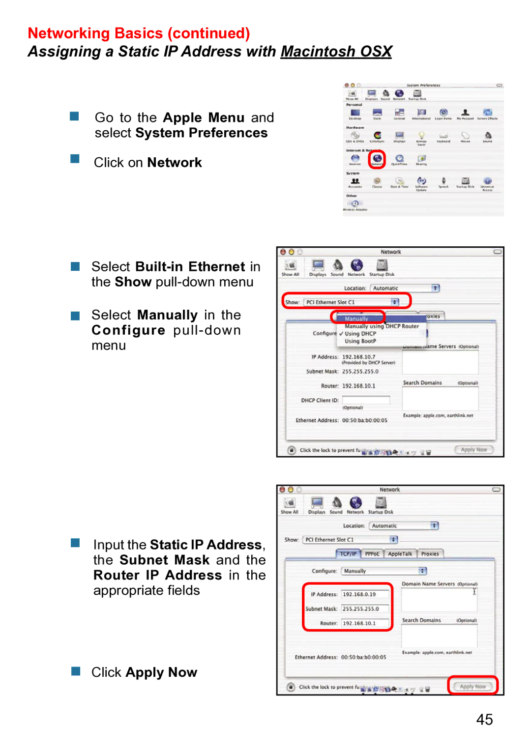 D-Link DWL-1750 warranty Assigning a Static IP Address with Macintosh OSX 