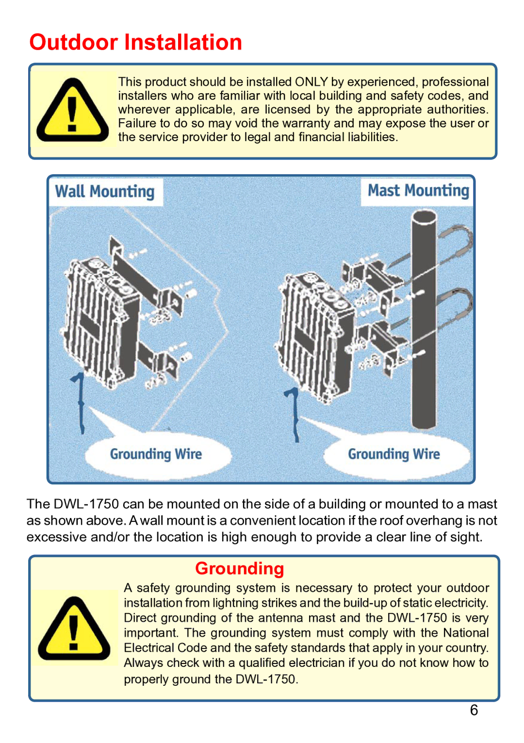 D-Link DWL-1750 warranty Outdoor Installation 