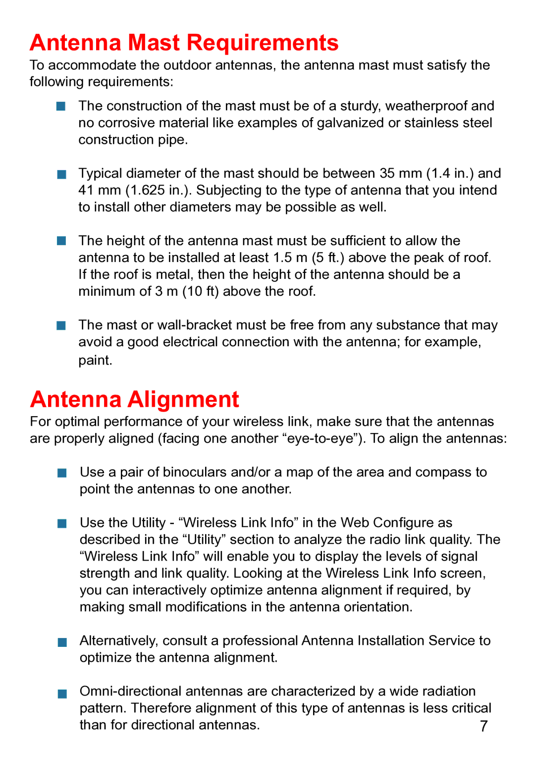 D-Link DWL-1750 warranty Antenna Mast Requirements 