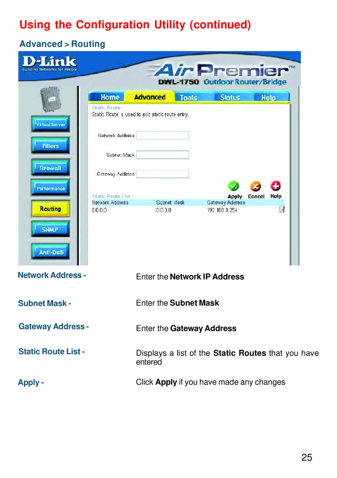 D-Link DWL-1750 warranty Advanced Routing 