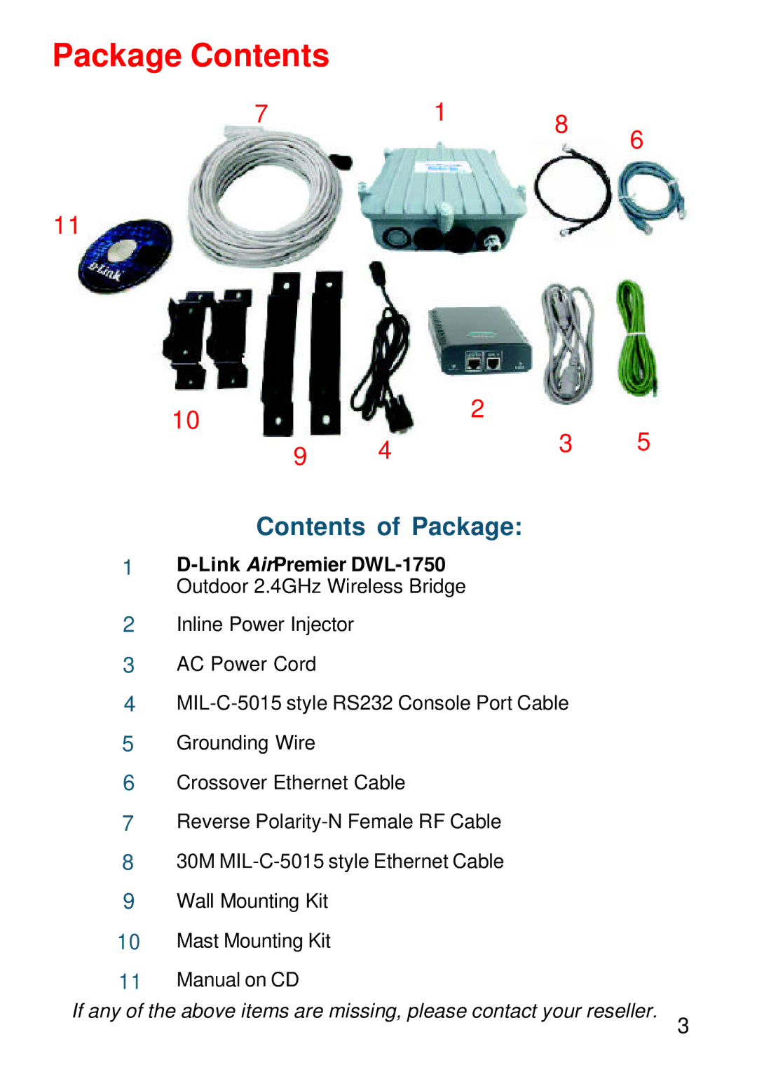 D-Link DWL-1750 warranty Package Contents 