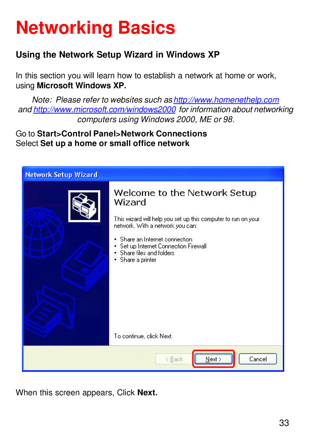 D-Link DWL-1750 warranty Networking Basics, Using the Network Setup Wizard in Windows XP 