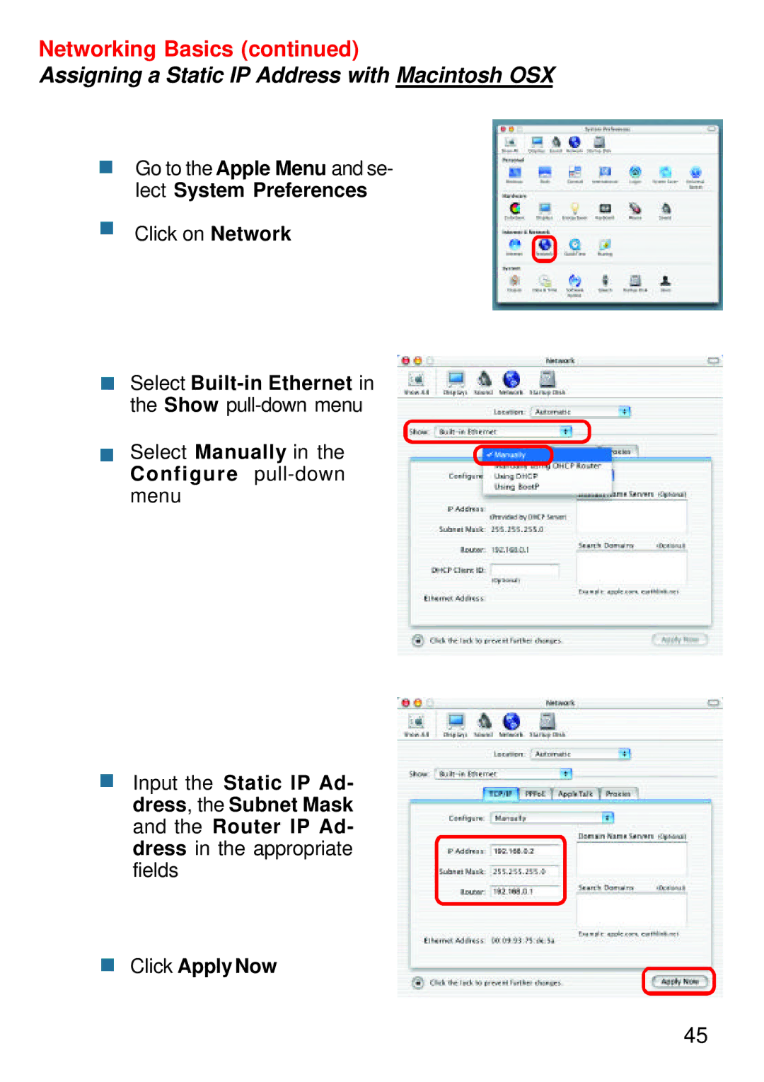 D-Link DWL-1750 warranty Assigning a Static IP Address with Macintosh OSX 