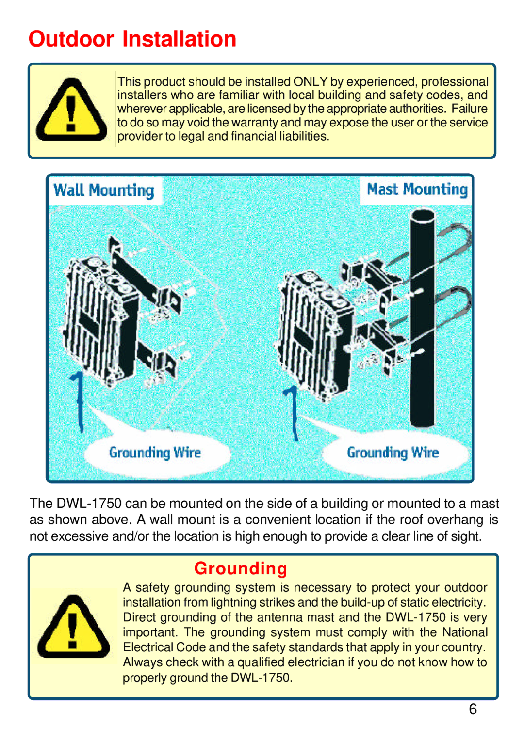 D-Link DWL-1750 warranty Outdoor Installation 