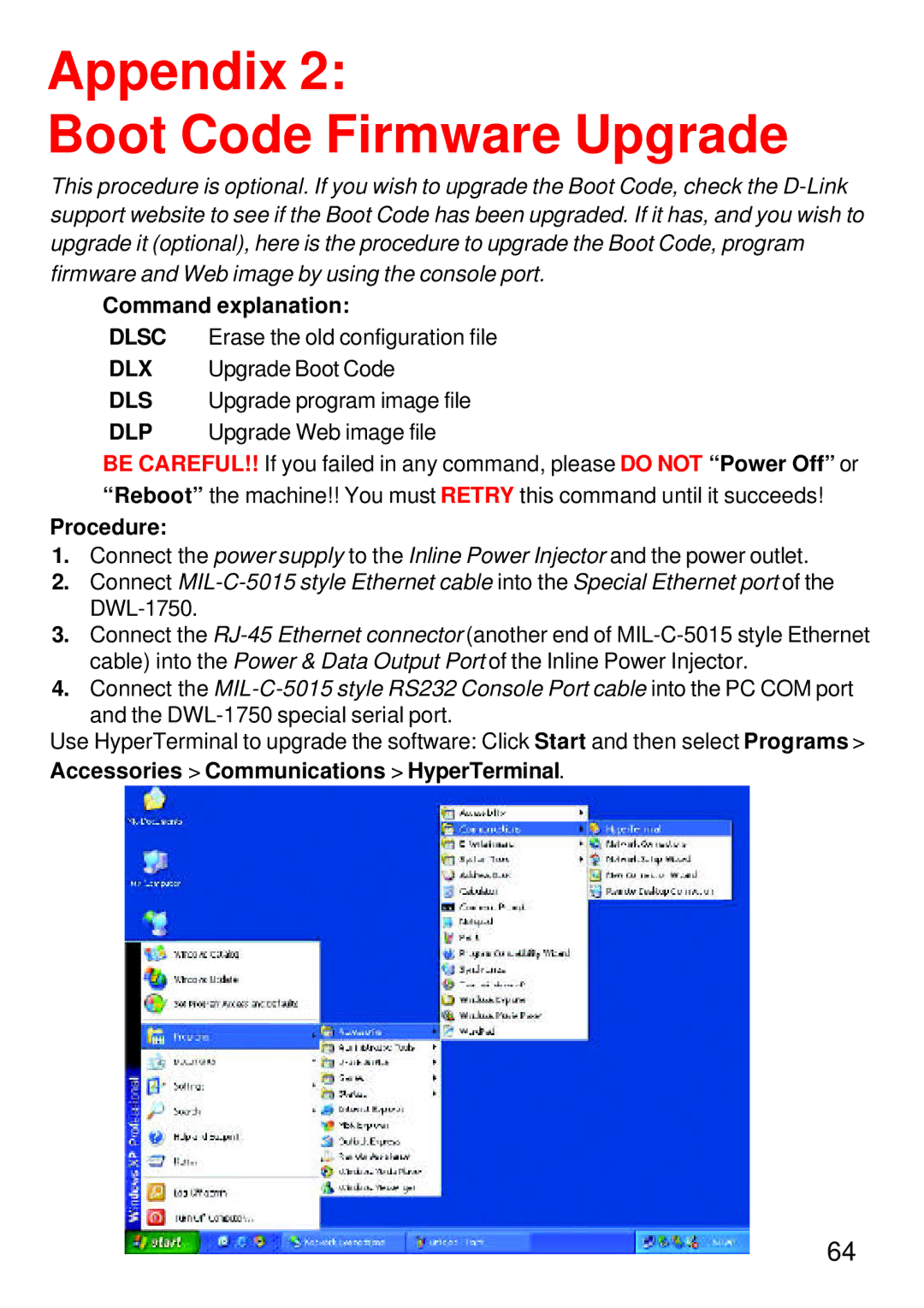 D-Link DWL-1750 warranty Appendix Boot Code Firmware Upgrade, Command explanation 