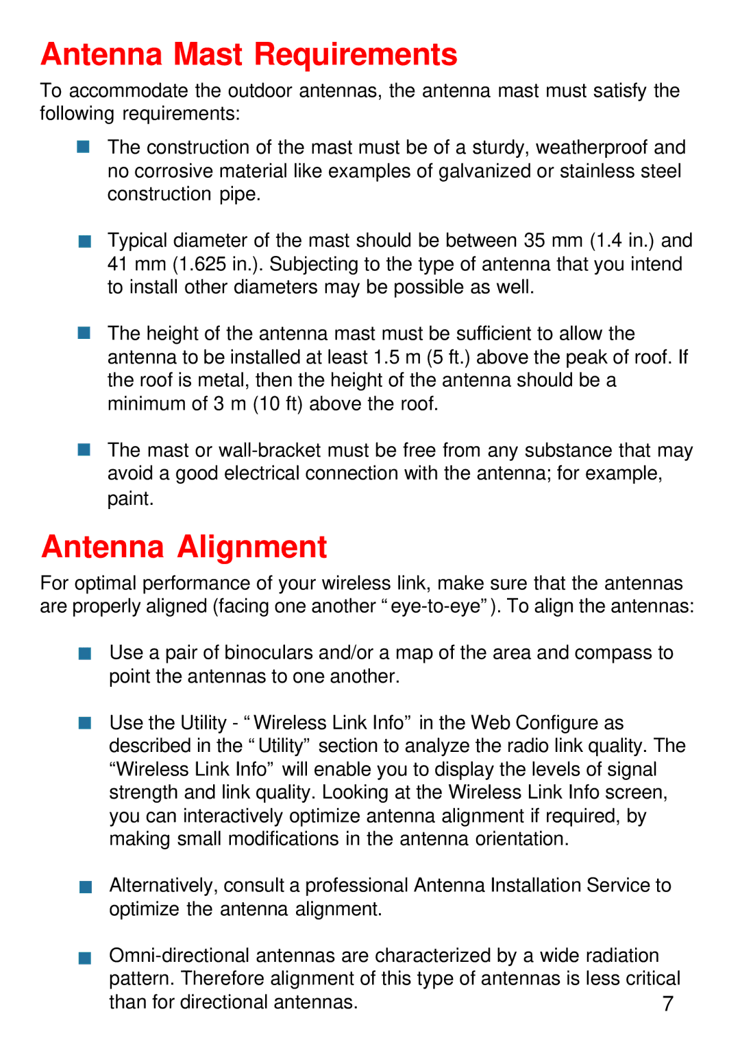 D-Link DWL-1750 warranty Antenna Mast Requirements 