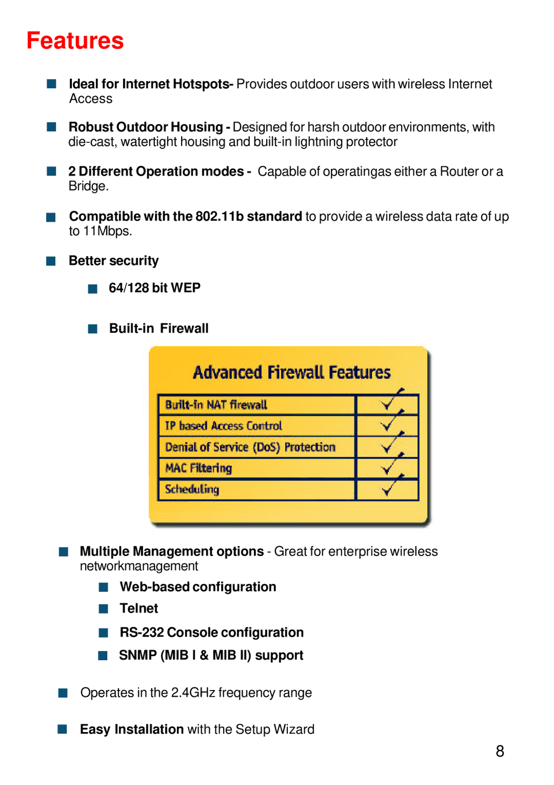 D-Link DWL-1750 warranty Features 