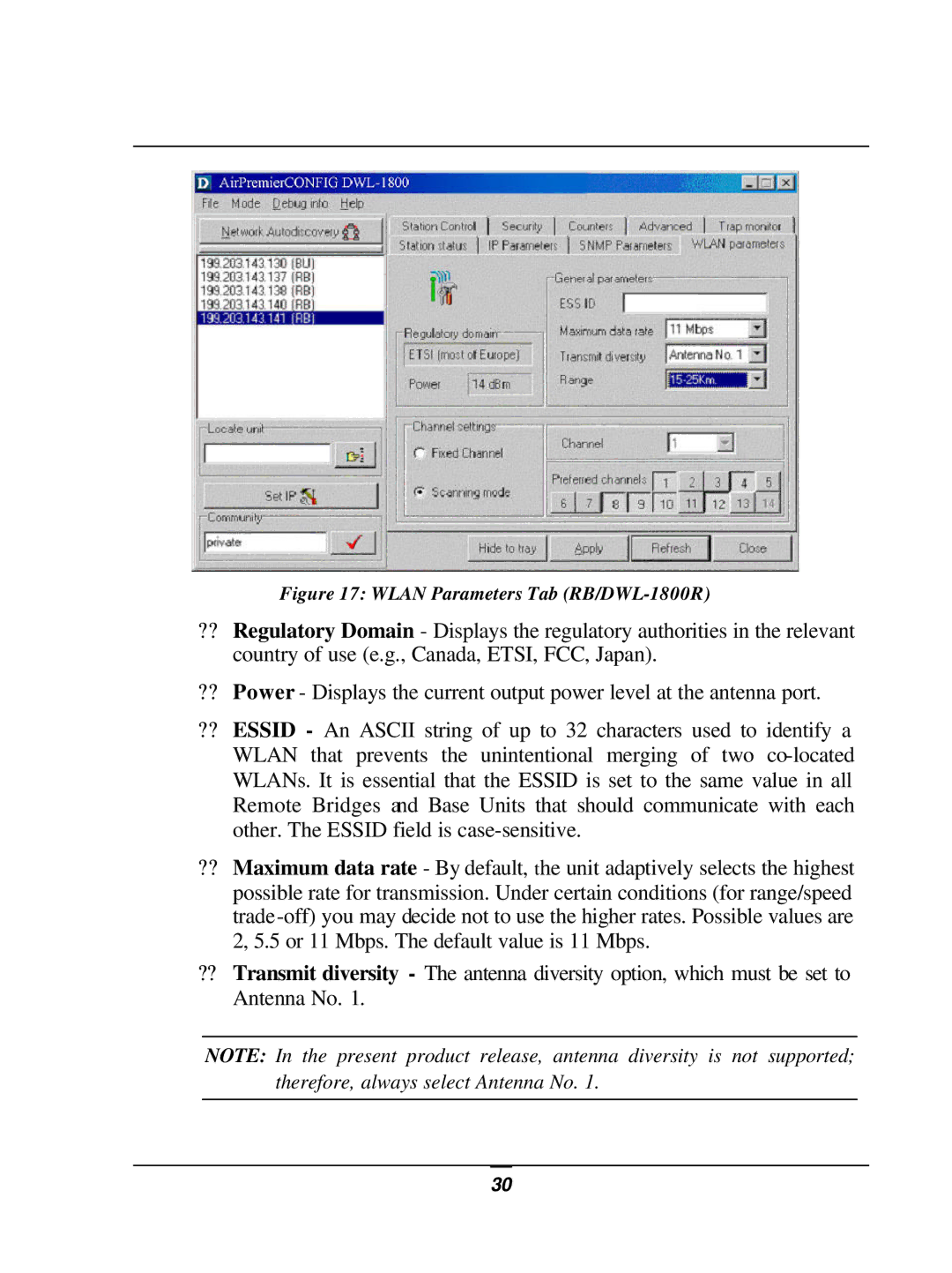 D-Link user manual Wlan Parameters Tab RB/DWL-1800R 