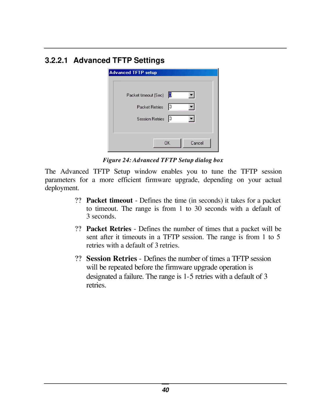 D-Link DWL-1800 user manual Advanced Tftp Settings, Advanced Tftp Setup dialog box 