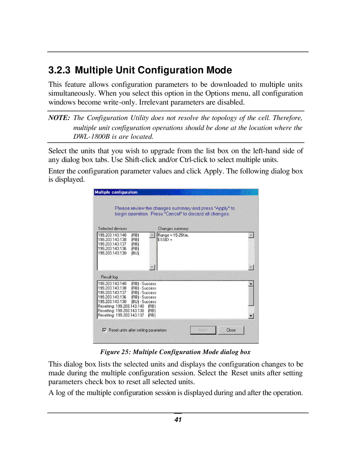 D-Link DWL-1800 user manual Multiple Unit Configuration Mode, Multiple Configuration Mode dialog box 