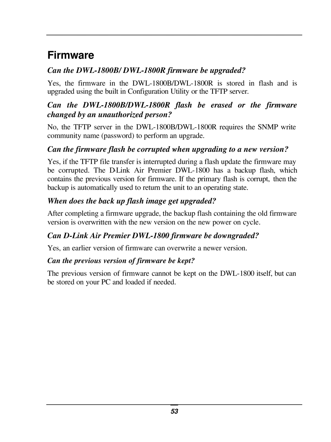 D-Link user manual Firmware, Can the DWL-1800B/ DWL-1800R firmware be upgraded? 