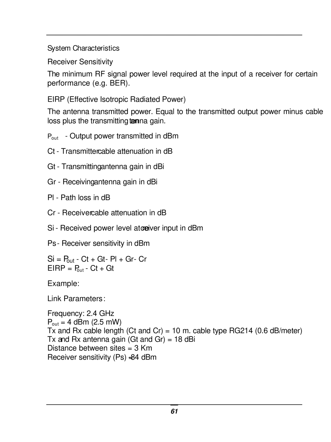 D-Link DWL-1800 user manual System Characteristics, Link Parameters 