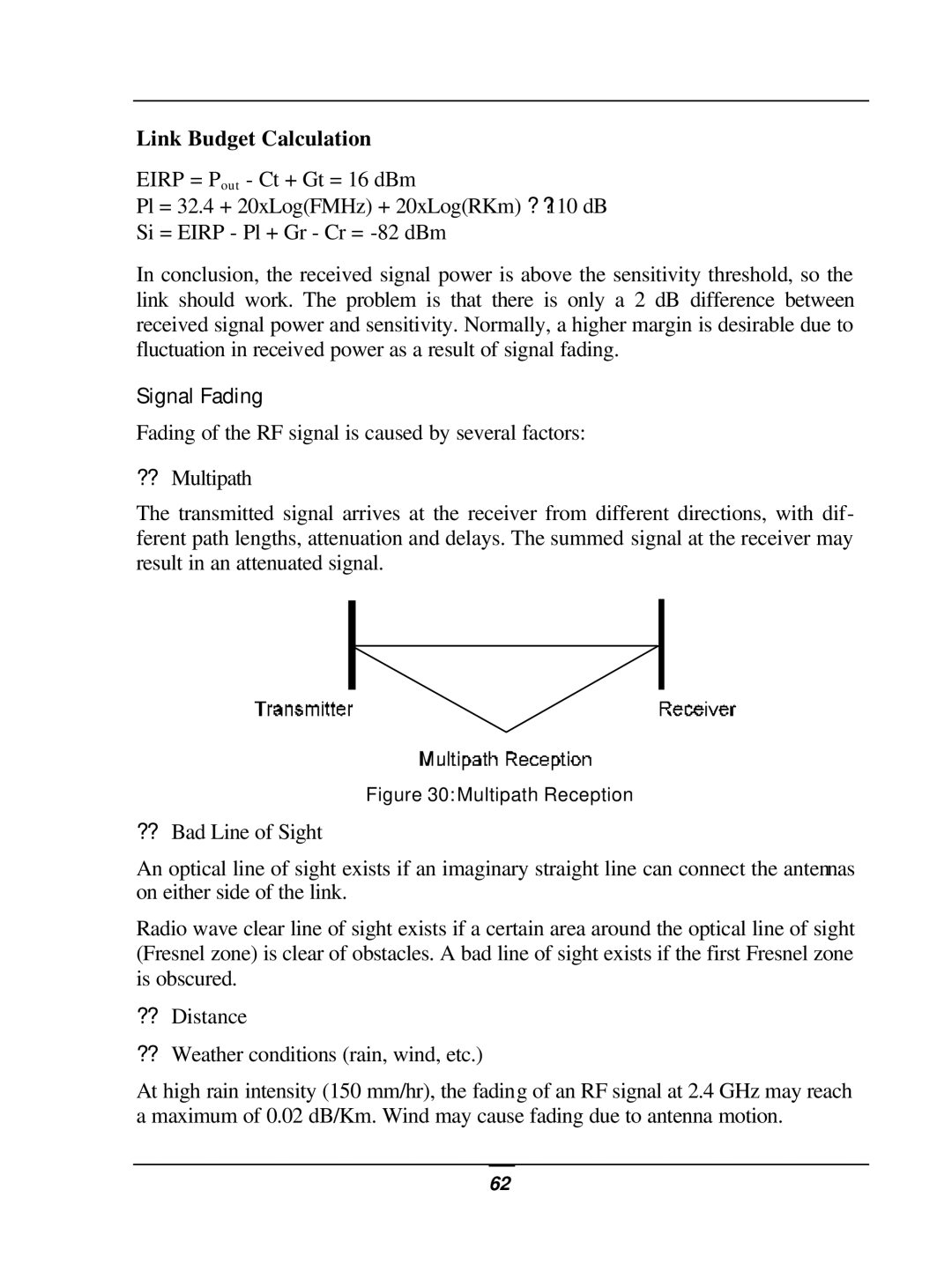 D-Link DWL-1800 user manual Signal Fading, Link Budget Calculation 