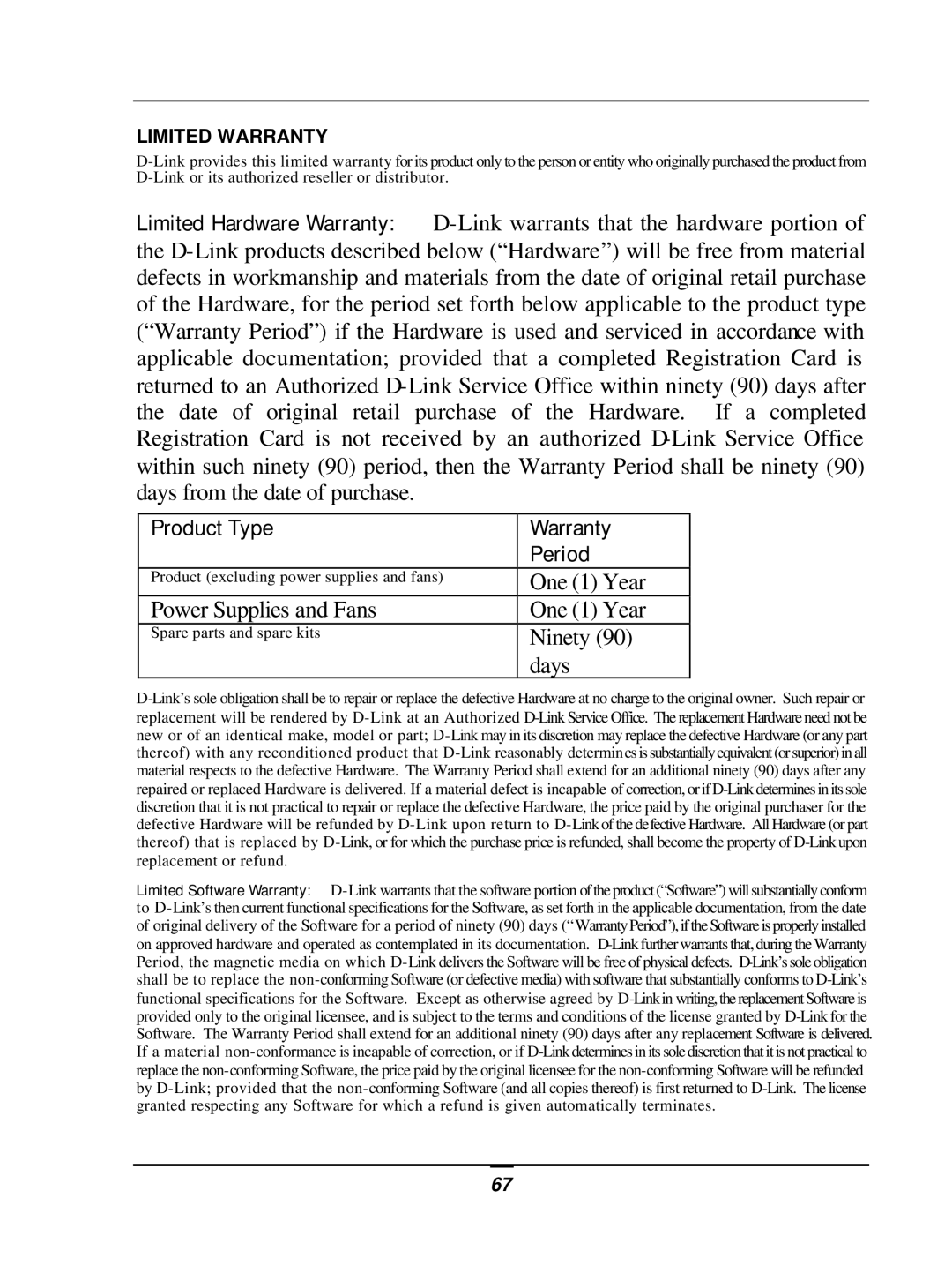 D-Link DWL-1800 user manual Product Type Warranty Period 