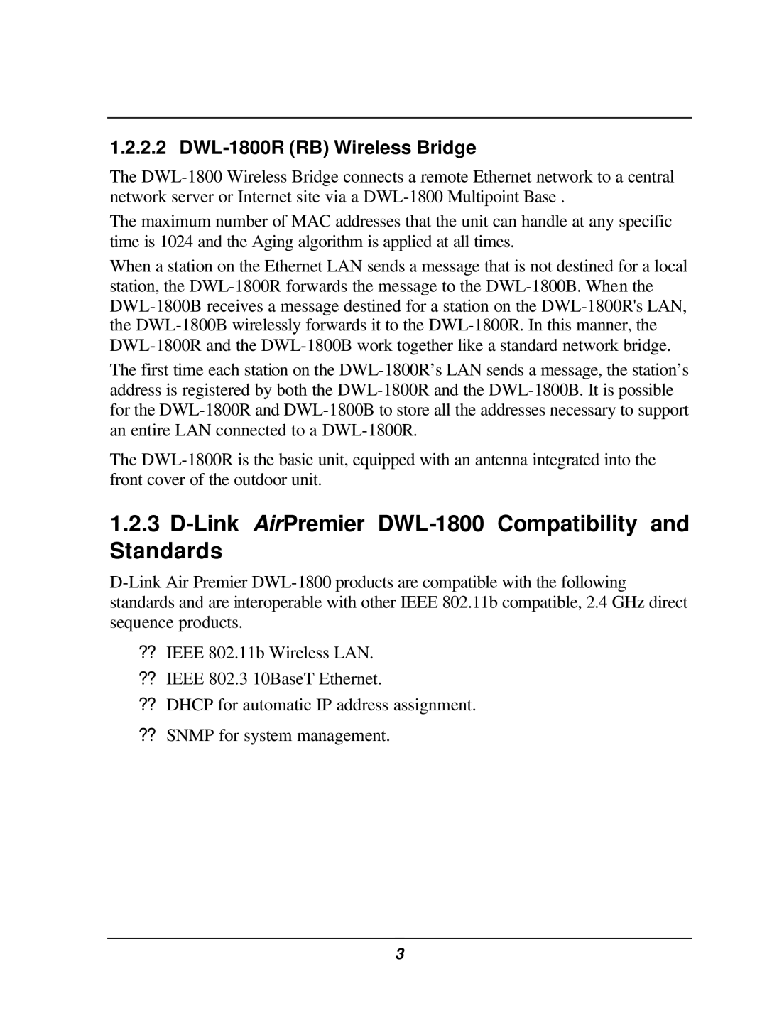 D-Link user manual Link AirPremier DWL-1800 Compatibility and Standards, DWL-1800R RB Wireless Bridge 