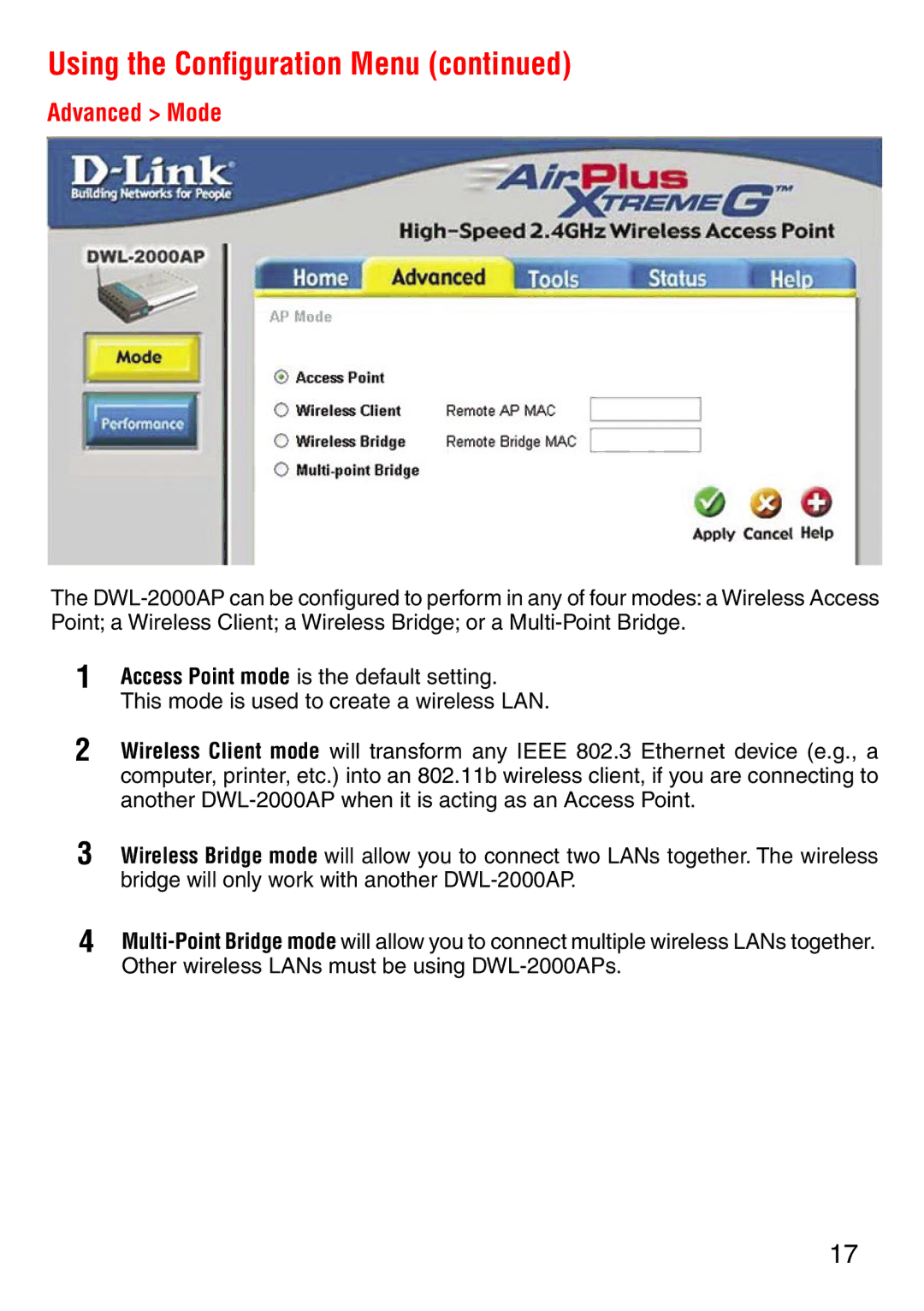 D-Link DWL-2000AP manual Advanced Mode 