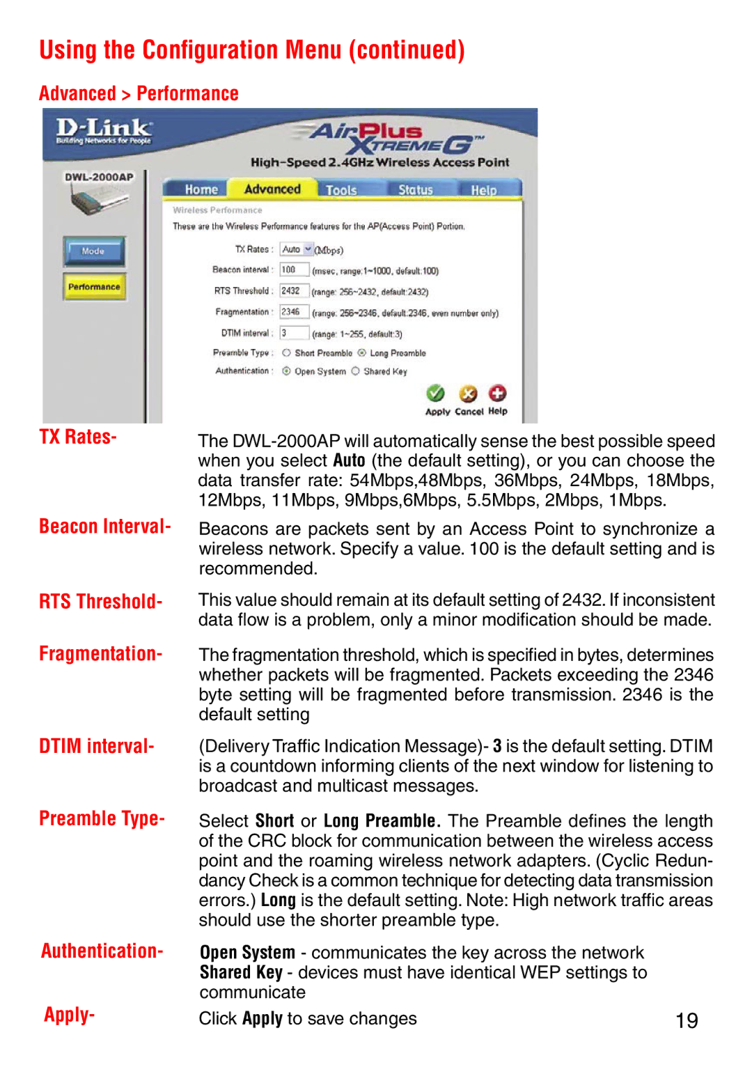 D-Link DWL-2000AP manual Using the Conﬁguration Menu 