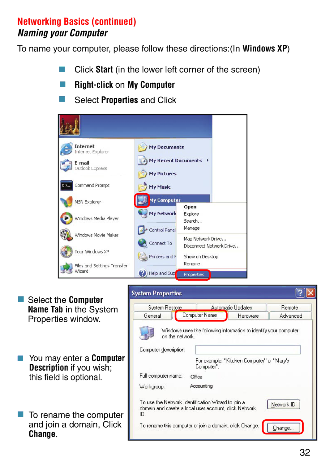 D-Link DWL-2000AP manual Naming your Computer,  Right-click on My Computer 