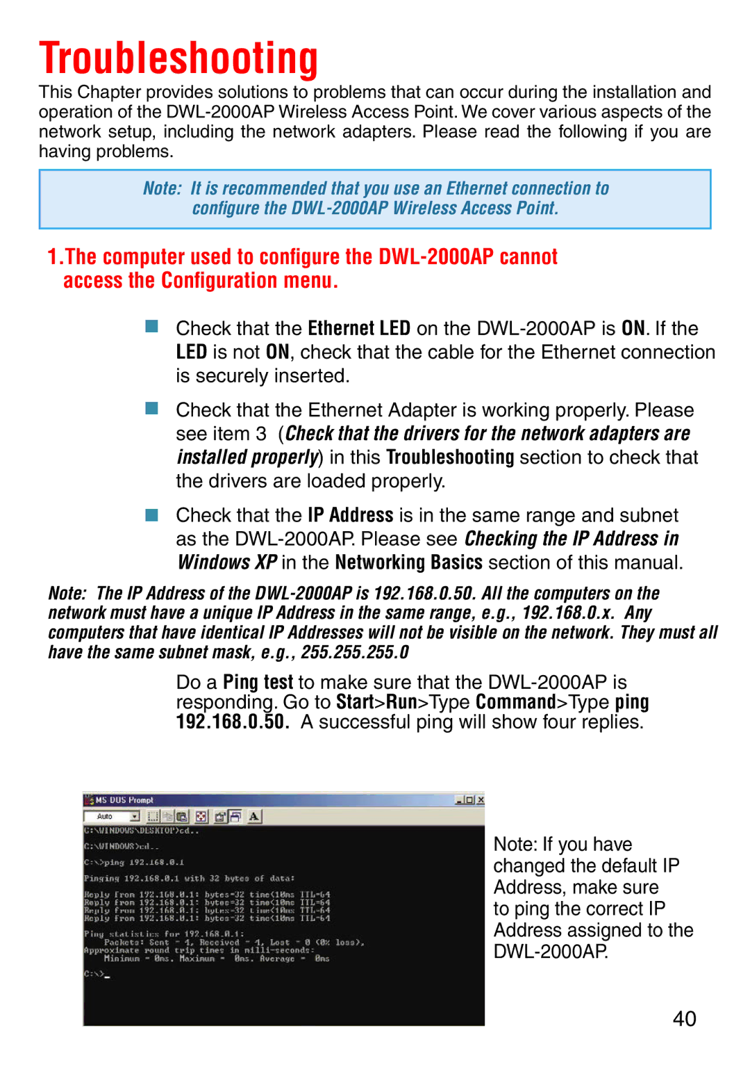 D-Link DWL-2000AP manual Troubleshooting 